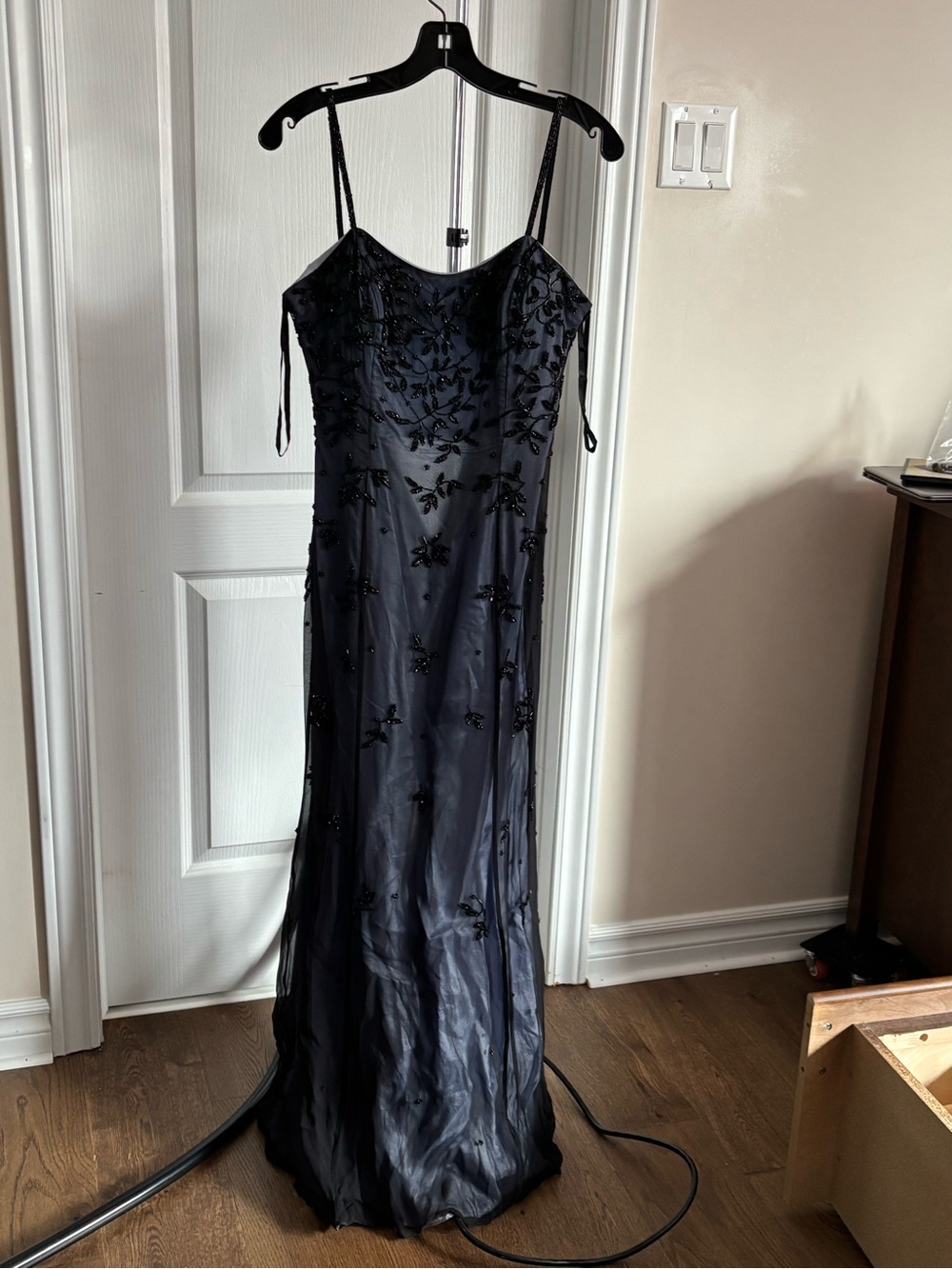 Jovani Light Blue Satin Dress with Delicate Black Trim